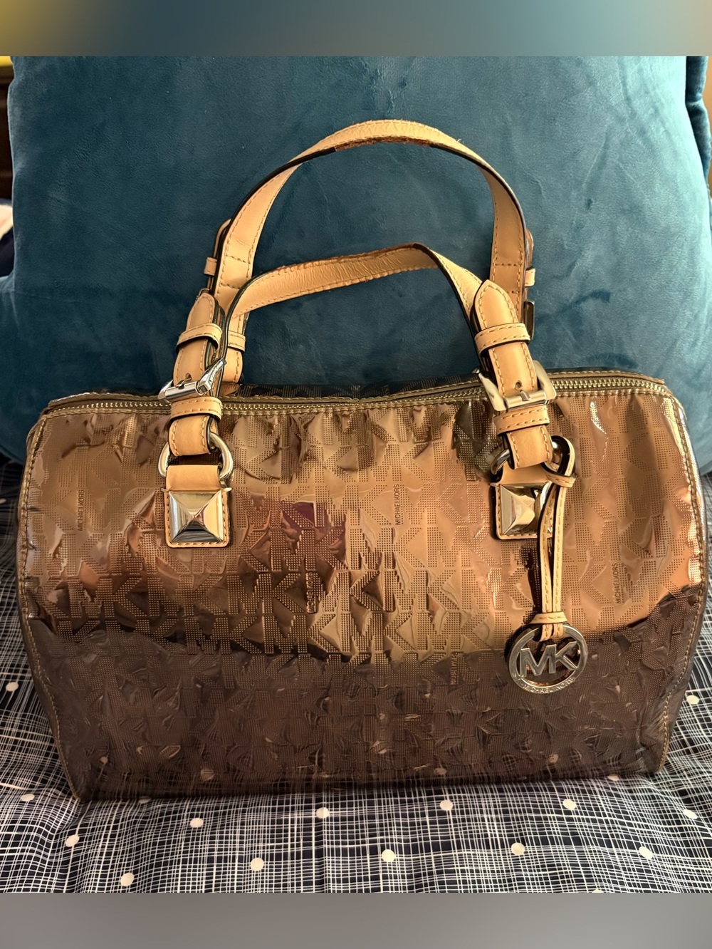 Rare Archival Michael Kors Grayson Mirror Metallic Satchel Monogram
Duffle Bag